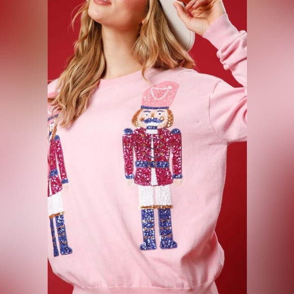 Sequin Nutcracker Sweatshirt Graphic Tee Crewneck Long Sleeve Pullover Sweater - Picture 2 of 2